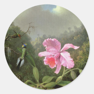 Pegatina Redonda Martin Johnson Heade Orchid Y Hummingbirds