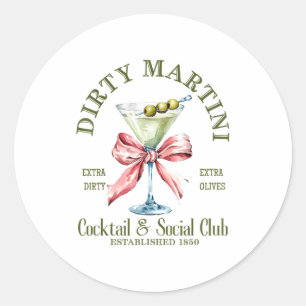 Pegatina Redonda Martini de soltera sucia Martini de cola Club Mart