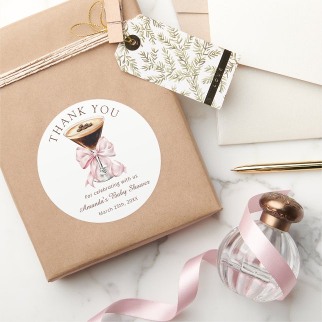 Pegatina Redonda Martini Pink Baby Shower Thank you Sticker (Regalar)