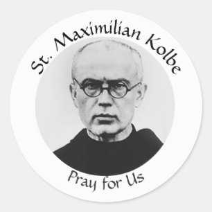 Pegatina Redonda Mártir del católico del St. Maximiliano Kolbe