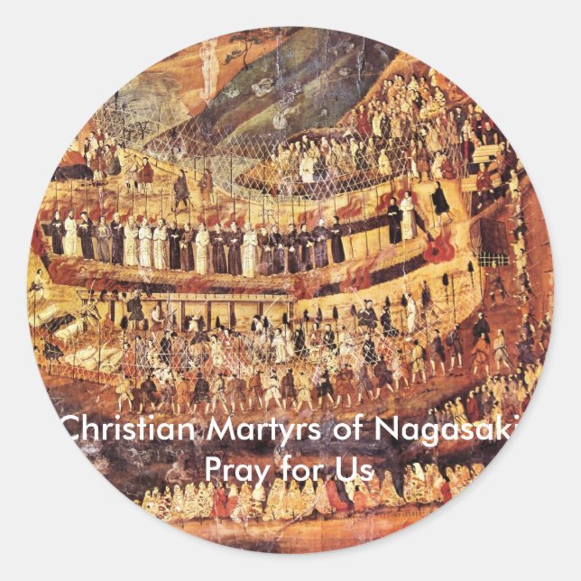 Pegatina Redonda Mártires cristianos de Nagasaki Pequeños Pegatinas (Anverso)