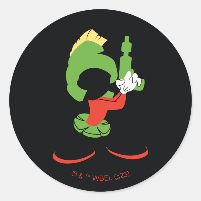 Pegatina Redonda MARVIN LA Silhouette MARTIAN™ Con Raygun (Anverso)