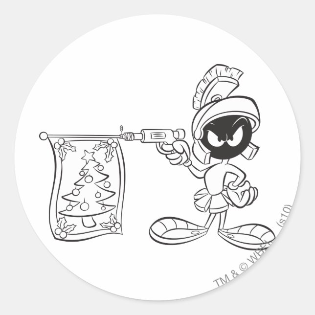 Pegatina Redonda MARVIN THE MARTIAN™ Christmas Tree Gun (Anverso)