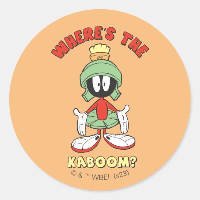 Pegatina Redonda MARVIN THE MARTIAN™ ¿Dónde está el Kaboom? (Anverso)