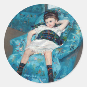 Pegatina Redonda Mary Cassatt - Niña pequeña en una butaca azul