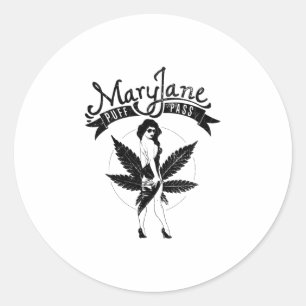 Pegatina Redonda Mary Jane Puff Pass Mujer arte negro