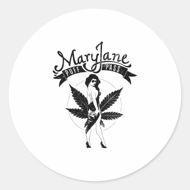 Pegatina Redonda Mary Jane Puff Pass Woman Artwork Black (Anverso)