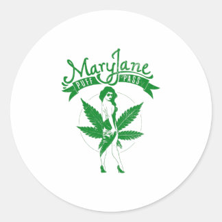 Pegatina Redonda Mary Jane Puff Pass Woman Artwork green