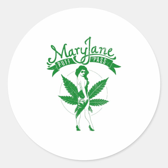 Pegatina Redonda Mary Jane Puff Pass Woman Artwork green (Anverso)