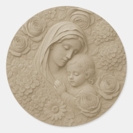 Pegatina Redonda Mary Jesus Floral Religioso Católico