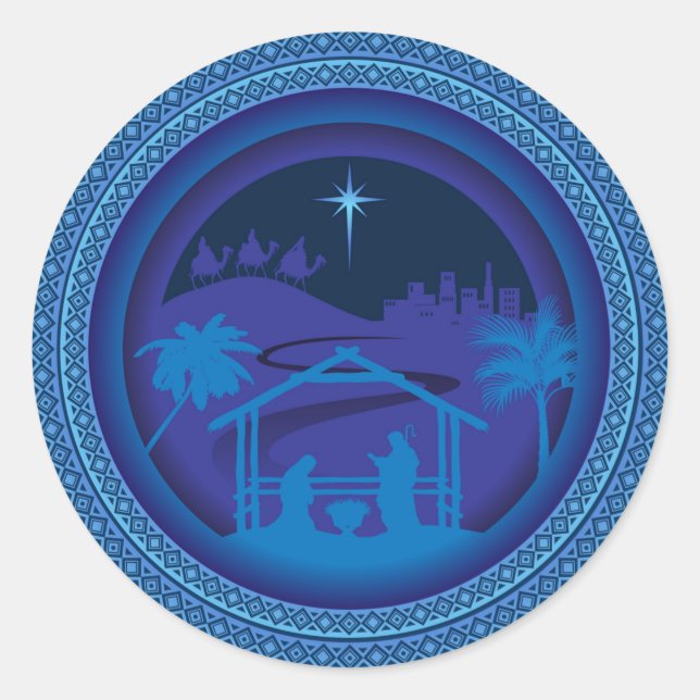 Pegatina Redonda mary joseph jesus pegatinas (Anverso)