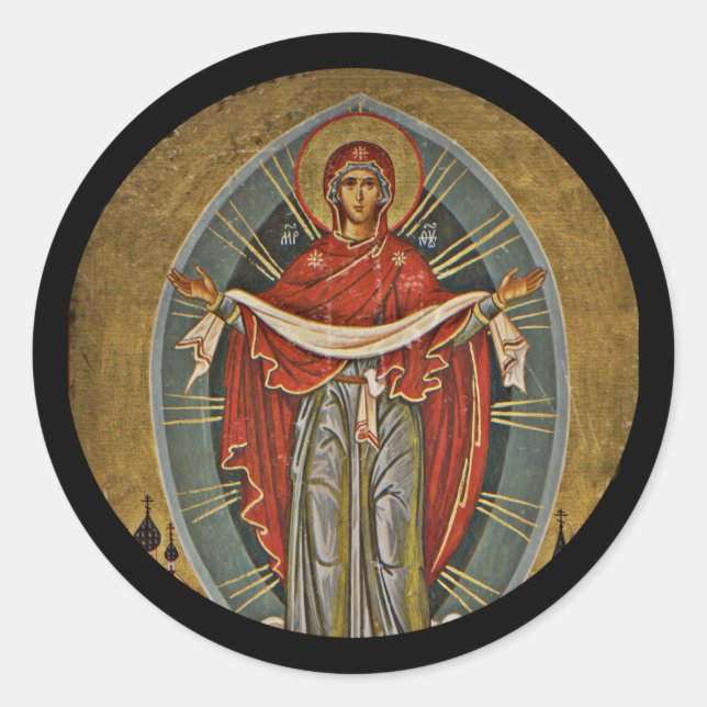 Pegatina Redonda Mary Protector Theotokos (Anverso)