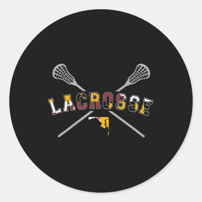 Pegatina Redonda Maryland Flag Lacrosse Boys  Mens College LAX Stic (Anverso)