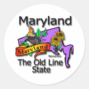 Pegatina Redonda Maryland, la vieja línea del pájaro del estado