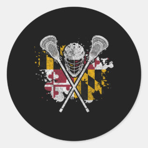 Pegatina Redonda Maryland Lacrosse Lover Tee Maryland Flag Family V