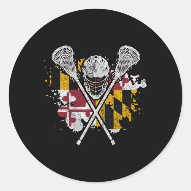 Pegatina Redonda Maryland Lacrosse Lover Tee Maryland Flag Family V (Anverso)