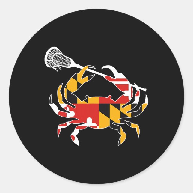 Pegatina Redonda Maryland State Flag Crab Lacrosse Complete Stick B (Anverso)