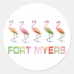 Pegatina Redonda Marzo de los flamencos tropicales FUERTE MYERS
