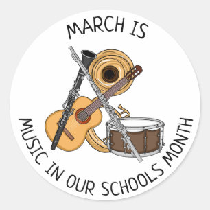 Pegatina Redonda Marzo es música en nuestros colegios