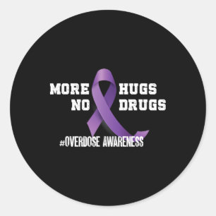 Pegatina Redonda Más abrazos sin drogas lazo morado Conciencia sobr