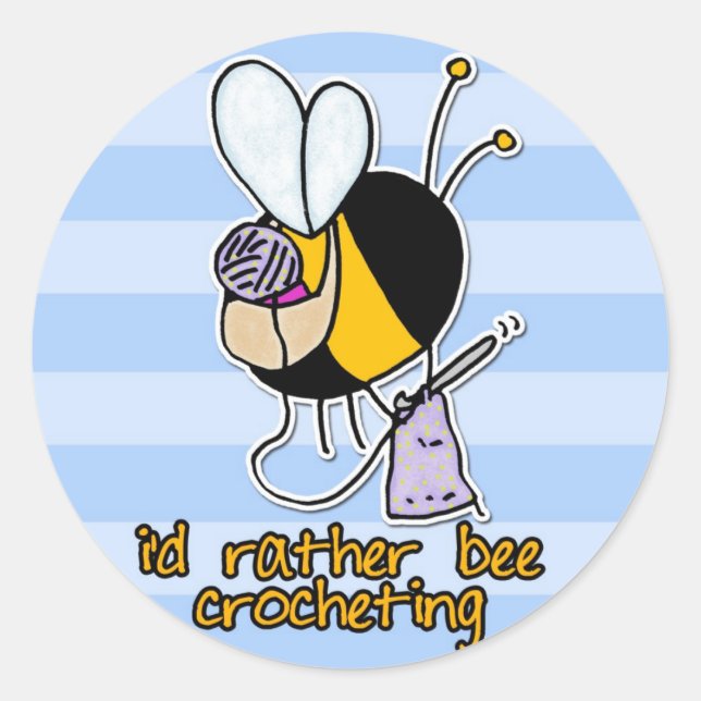 Pegatina Redonda más bien crochet de abejas (Anverso)