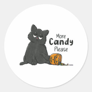 Pegatina Redonda Más dulces por favor Halloween Gato Negro