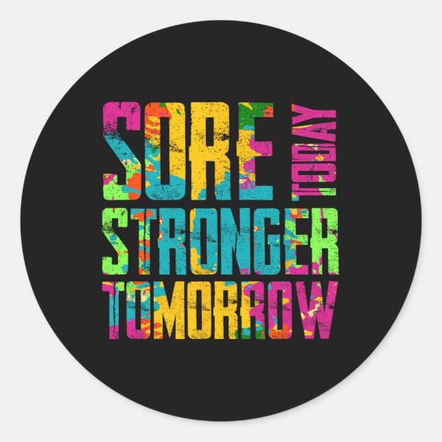 Pegatina Redonda Más fuerte hoy mañana entrenamiento motivacional (Anverso)