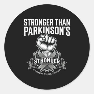 Pegatina Redonda Más fuerte que la conciencia de parkinson puño lev