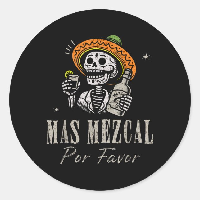 Pegatina Redonda Mas Mezcal Por Favor Funny Cinco De Mayo Bartender (Anverso)