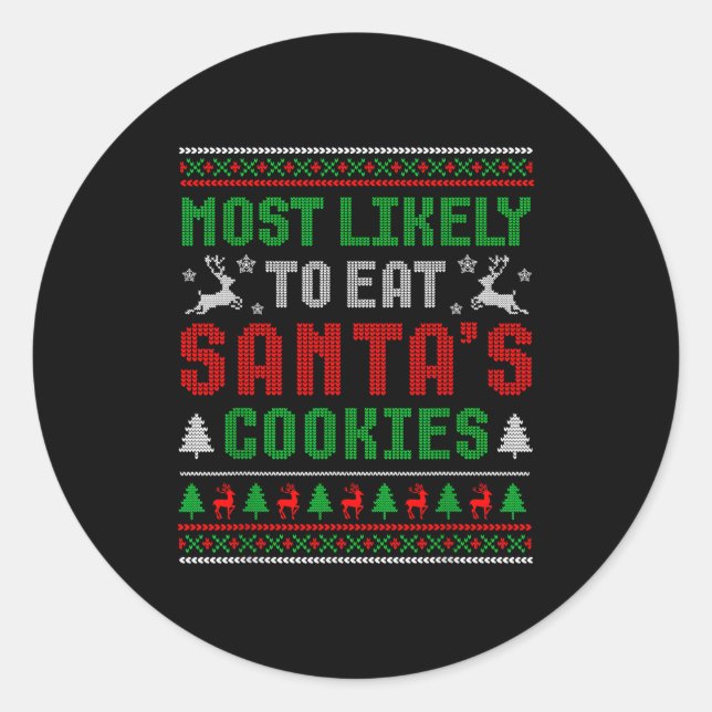 Pegatina Redonda Más Probable De Comer Las Galletas De Santa Navida (Anverso)