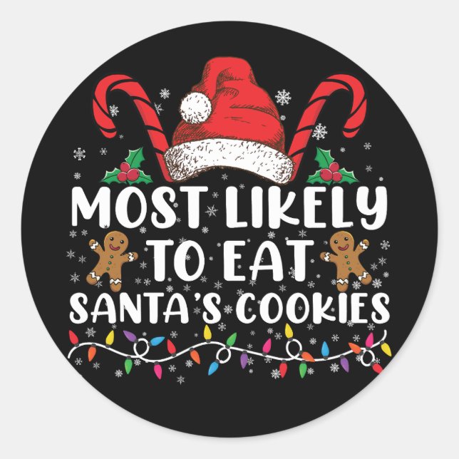 Pegatina Redonda Más Probable De Comer Las Galletas De Santa Navida (Anverso)