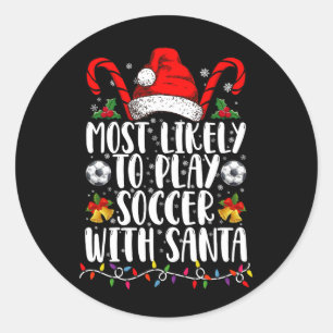 Pegatina Redonda Más Probable De Jugar Fútbol Con La Navidad Famili