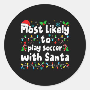 Pegatina Redonda Más Probable De Jugar Fútbol Con Santa Navidad Ma
