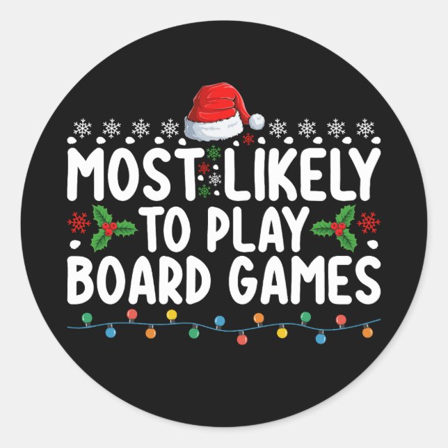 Pegatina Redonda Más Probable Para Jugar A La Familia De Navidades  (Anverso)