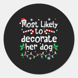 Pegatina Redonda Más Probable Que Decore a Su Perro Navidad Combina