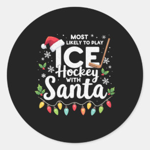 Pegatina Redonda Más Probable Que Juegue Hockey Sobre Hielo Con San