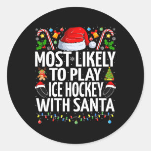 Pegatina Redonda Más Probable Que Juegue Hockey Sobre Hielo Con San