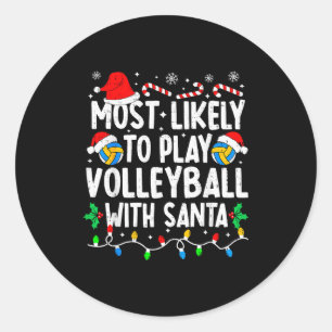 Pegatina Redonda Más Probable Que Juegue Volleyball Con Santa Claus