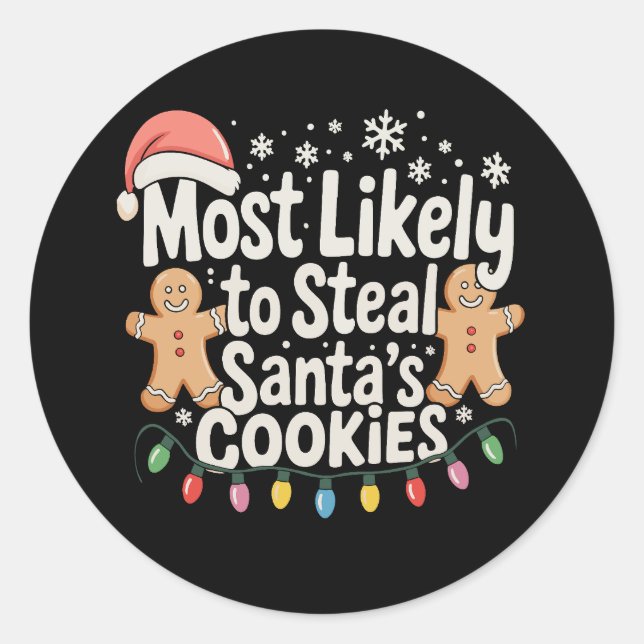 Pegatina Redonda Más Probable Que Robe las Galletas de Santa Navida (Anverso)
