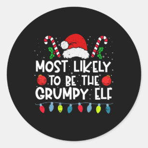 Pegatina Redonda Más Probable Que Sea El Grumpy Elf Family Crew Chr
