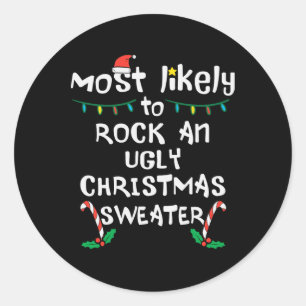 Pegatina Redonda Más probables Navidades feos de rock navidad famil