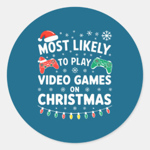Pegatina Redonda Más Propenso A Jugar Videojuegos En Camiseta De Na