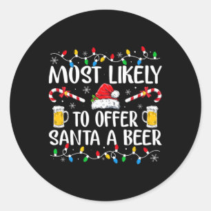 Pegatina Redonda Más Propenso A Ofrecerle Una Cerveza A Santa Diver