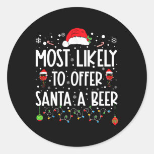 Pegatina Redonda Más Propenso A Ofrecerle Una Cerveza A Santa Diver