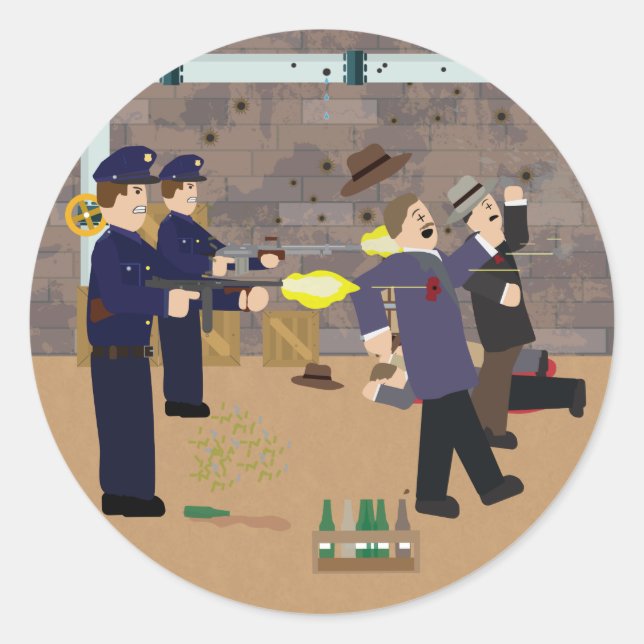 Pegatina Redonda Masacre el día de San Valentín (Historia simple) (Anverso)