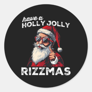 Pegatina Redonda Mascar Santa Mew Gracioso Santa Meme Rizz Rizzmas 