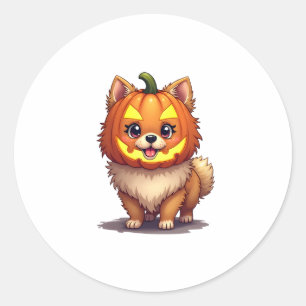 Pegatina Redonda Máscara de calabaza Perro Pomeraniano