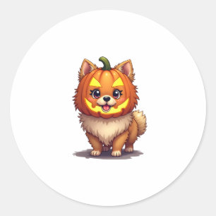 Pegatina Redonda Máscara de calabaza Perro Pomeraniano