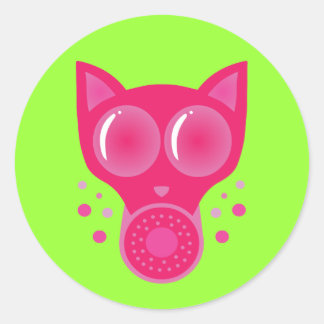 Pegatina Redonda Máscara de gas de gato rosa