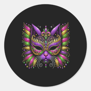 Pegatina Redonda Máscara de gato de Mardi Gras Nueva Orleans Mujere